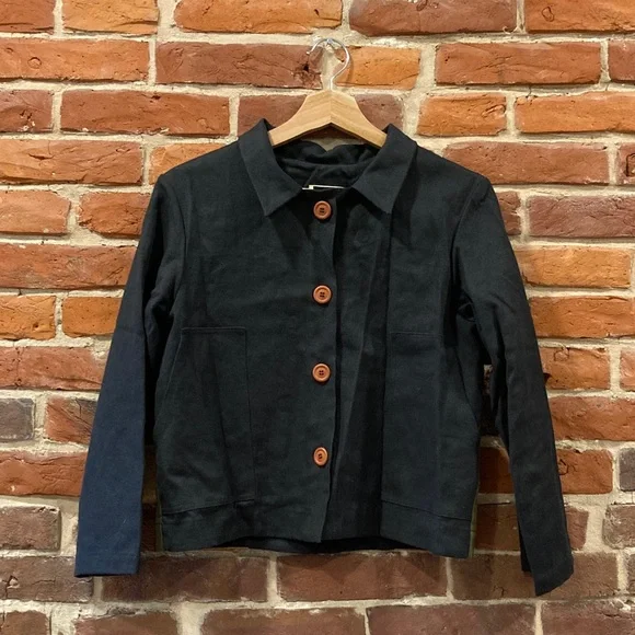 Pamut Apparel linen/hemp handmade black, green, and tan button-up Jacket - xs - Picture 3 of 11